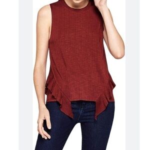 BCBGeneration Ruby Wine Side Ruffle Ribbed Tank
